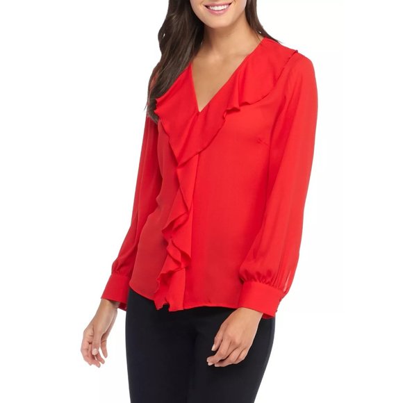 ๐ 3 for $20 NWT Women Size XL 2X or 3X The Limited Ruffle Accent V-Neck Blouse - Picture 1 of 2